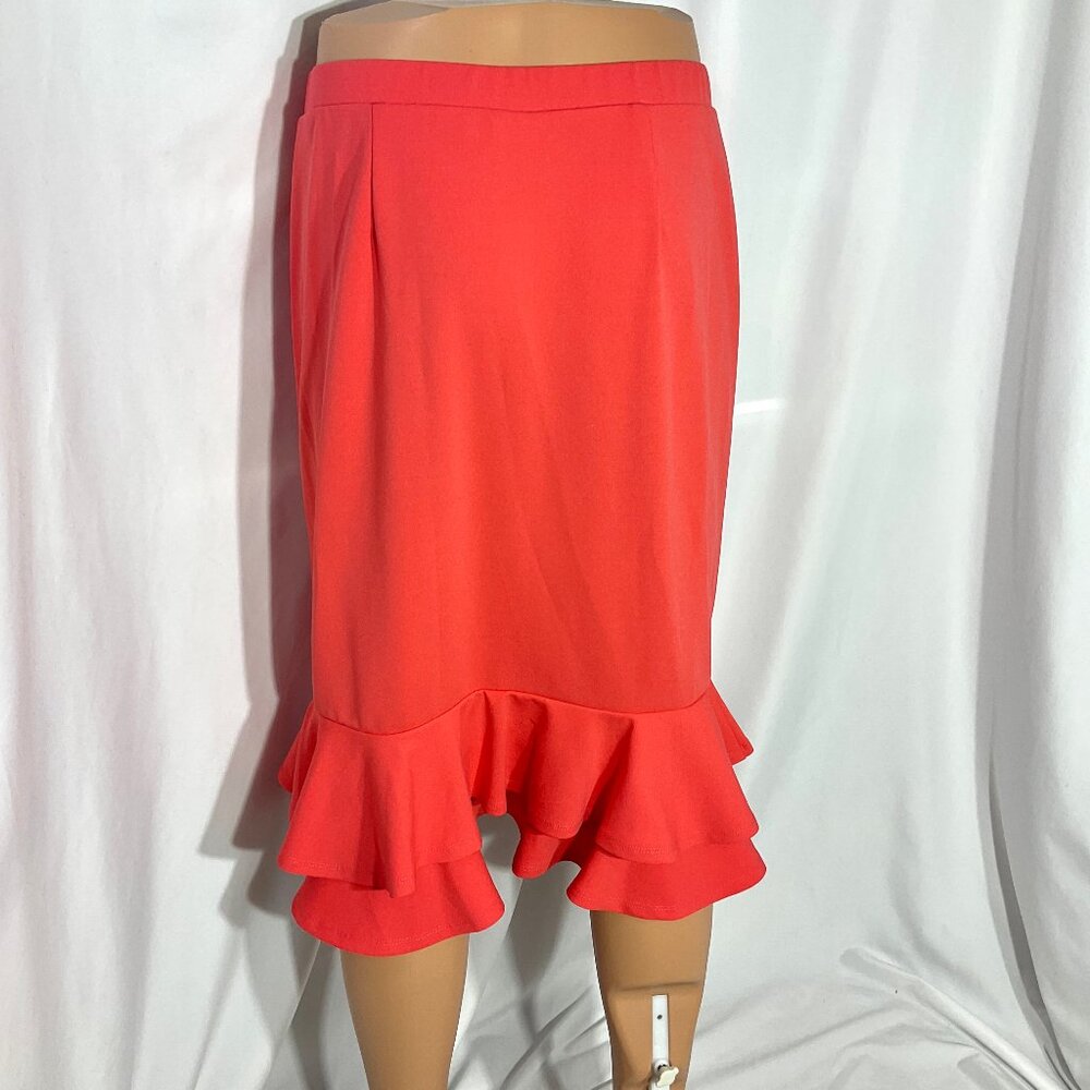 C est 1946 Sz L Orange Midi Skirt Ruffled Bottom - Picture 4 of 11